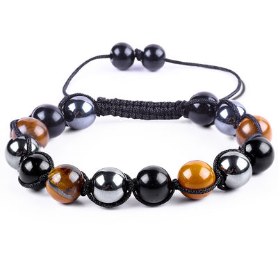 Cordel trançado feito à mão natural Triple gemstones Beads Bracelet
