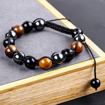 Cordel trançado feito à mão natural Triple gemstones Beads Bracelet