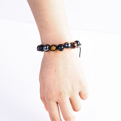 Cordel trançado feito à mão natural Triple gemstones Beads Bracelet