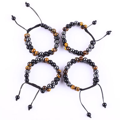 Pulseira de cura de cordas de pedra tripla feita à mão com duas camadas ajustáveis
