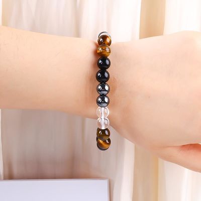 Bracelete de proteção de contas de cristal natural elástico feito à mão para cura
