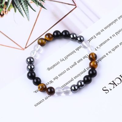 Bracelete de proteção de contas de cristal natural elástico feito à mão para cura