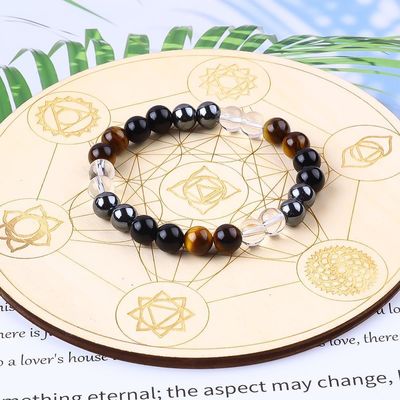 Bracelete de proteção de contas de cristal natural elástico feito à mão para cura