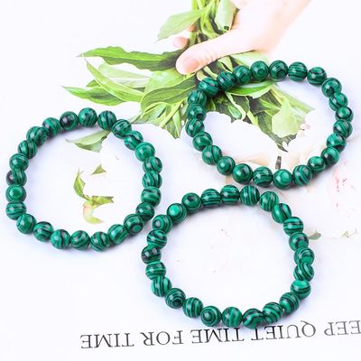 Elastic Natural Malachite Verde Anti Ansiedade Curativo Pulseira de Bolas
