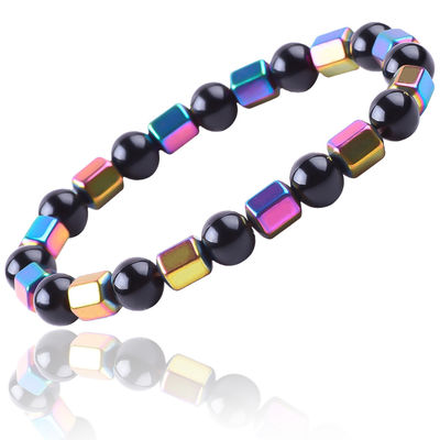 8 mm de madeira natural de pedra cristalina elástica Obsidiana Hematite pulseira de contas