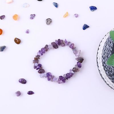 Chips feitos à mão Pulseira de pedra de cascalho Ametista irregular Energia curativa Jóias