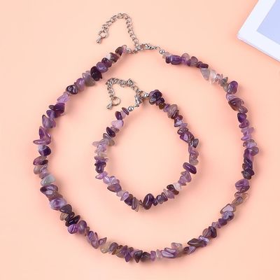 Chips ajustáveis feitos à mão Bracelete de pedra de cascalho Necklace Set Irregular Crystal Healing Energy Jewelry Kit