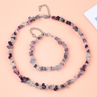 Chips ajustáveis feitos à mão Bracelete de pedra de cascalho Necklace Set Irregular Crystal Healing Energy Jewelry Kit