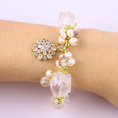 Pulseira de pedra preciosa feita à mão fechada Amuleto ajustável Pulseira de quartzo transparente Pedra natural Jóias de pérola Para festa Usar diariamente