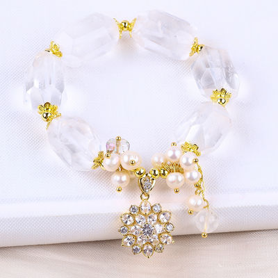 Pulseira de pedra preciosa feita à mão fechada Amuleto ajustável Pulseira de quartzo transparente Pedra natural Jóias de pérola Para festa Usar diariamente