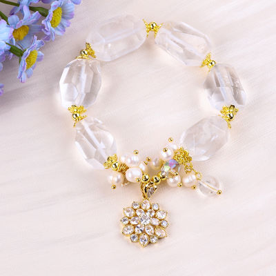 Pulseira de pedra preciosa feita à mão fechada Amuleto ajustável Pulseira de quartzo transparente Pedra natural Jóias de pérola Para festa Usar diariamente