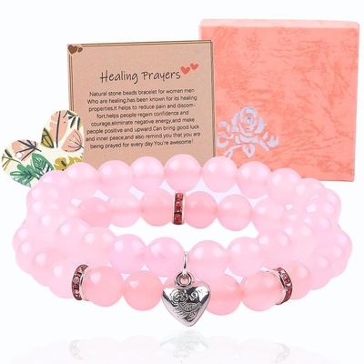 8mm Rosa Quartz Pedra Geminosa Bolas Pulseira Energia Curativa Encanto Joias