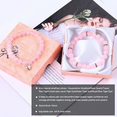 8mm Rosa Quartz Pedra Geminosa Bolas Pulseira Energia Curativa Encanto Joias