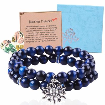 Elastic Round Dark Blue 8mm Tiger Eye Gemstone Bracelet Energia Curativa