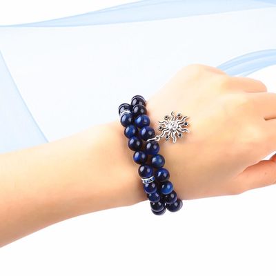 Elastic Round Dark Blue 8mm Tiger Eye Gemstone Bracelet Energia Curativa