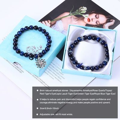 Elastic Round Dark Blue 8mm Tiger Eye Gemstone Bracelet Energia Curativa