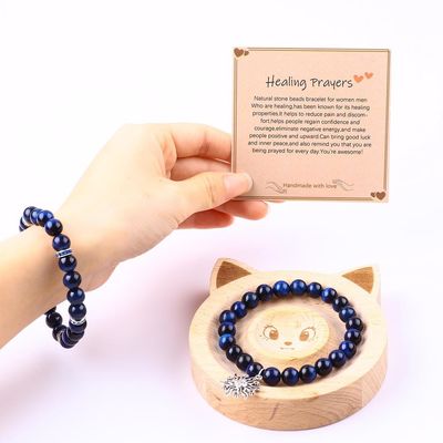 Elastic Round Dark Blue 8mm Tiger Eye Gemstone Bracelet Energia Curativa