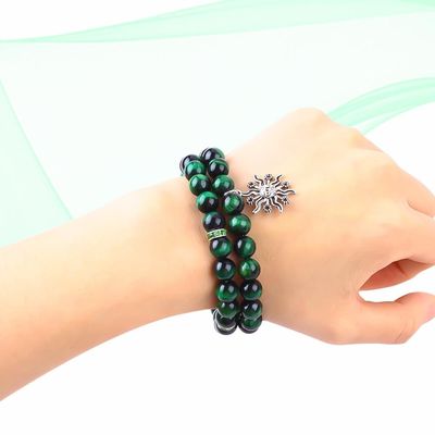 Rondas feitas à mão Verde 10 mm Bracelete de contas de olho de tigre Cristais de cura
