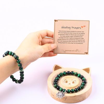 Rondas feitas à mão Verde 10 mm Bracelete de contas de olho de tigre Cristais de cura