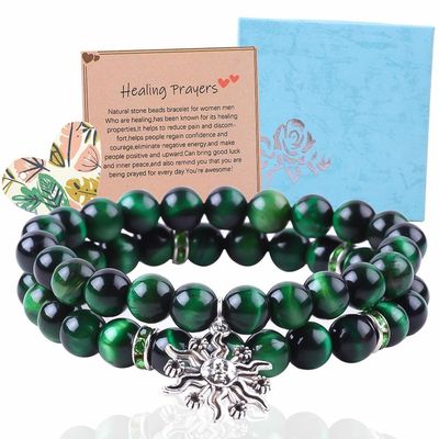 Rondas feitas à mão Verde 10 mm Bracelete de contas de olho de tigre Cristais de cura