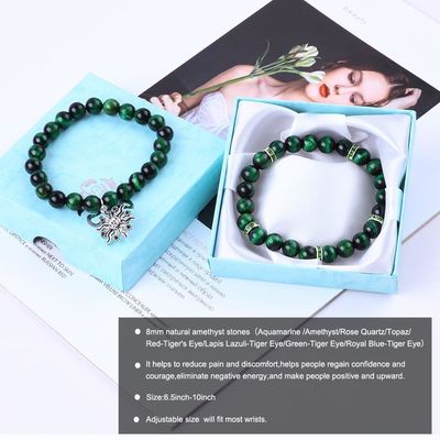 Rondas feitas à mão Verde 10 mm Bracelete de contas de olho de tigre Cristais de cura