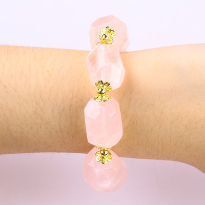 Pulseira de pedra preciosa feita à mão Encantadores ajustáveis Pulseira de quartzo rosa Pedra natural Jóias de pérola Para festa Usar diariamente