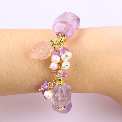 Pulseira de pedra preciosa feita à mão fechada Amuleto ajustável Pulseiras de ametista Pedra natural jóias de pérola Para festa uso diário