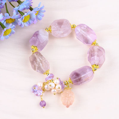 Pulseira de pedra preciosa feita à mão fechada Amuleto ajustável Pulseiras de ametista Pedra natural jóias de pérola Para festa uso diário