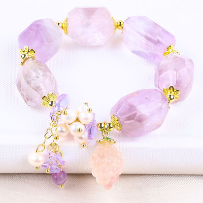 Pulseira de pedra preciosa feita à mão fechada Amuleto ajustável Pulseiras de ametista Pedra natural jóias de pérola Para festa uso diário