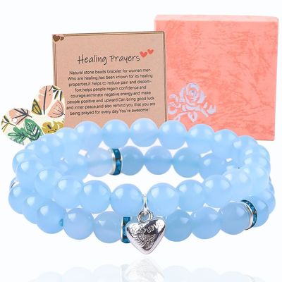 8mm Ametista Azul Aquamarinas Pedras preciosas Pulseiras Cristal Cura