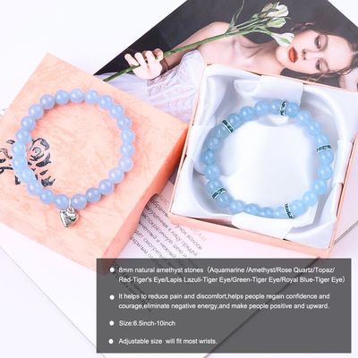 8mm Ametista Azul Aquamarinas Pedras preciosas Pulseiras Cristal Cura