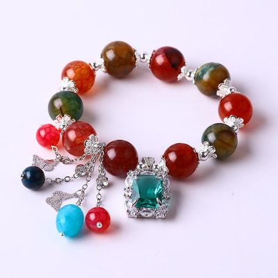Pulseira elástica de cristal de pedras preciosas com encanto de luxo