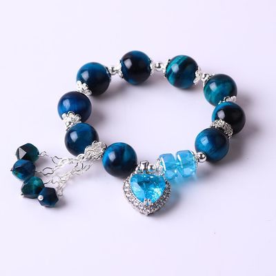 Pulseira elástica de cristal de pedras preciosas com encanto de luxo