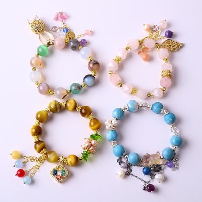 Poder curativo 10mm Pedra preciosa pulseiras redondas com pérolas