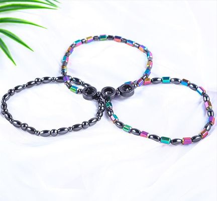 Pedras preciosas para emagrecer Magnético Hematite Pedra Pulseiras de tornozelo com símbolo de cinco estrelas
