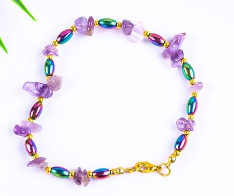 Pedra de hematita Anquilhos Pulseiras com Cristais de Cascalho Pedra Anquilho Prémio Cadeia