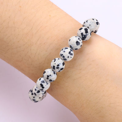 Pedra preciosa personalizada 8mm Jáspero redondo de Dalamatação com Floco de Neve Pulseira de contas encantadora para dar presente