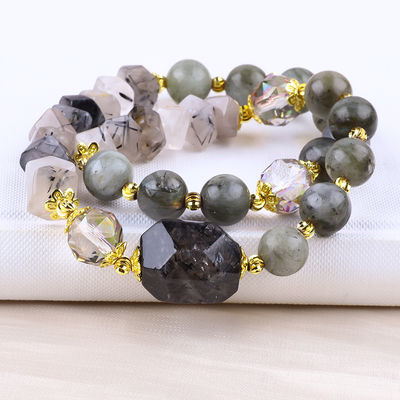 Bracelete de pérolas de labradorite feito à mão multifacetado e redondo de camada dupla para dar presentes