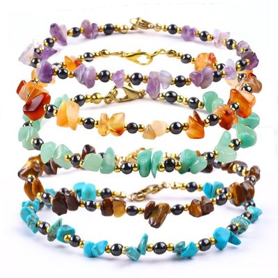 Pedra de hematita Anquilhos Pulseiras com Cristais de Cascalho Pedra Anquilho Prémio Cadeia