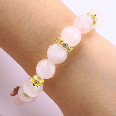 Pulseira feita à mão de pedras preciosas com pérolas de rosa natural de quartzo de girafa ajustável Pulseira de charme para festa