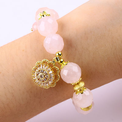 Pulseira feita à mão de pedras preciosas com pérolas de rosa natural de quartzo de girafa ajustável Pulseira de charme para festa
