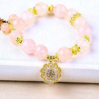 Pulseira feita à mão de pedras preciosas com pérolas de rosa natural de quartzo de girafa ajustável Pulseira de charme para festa