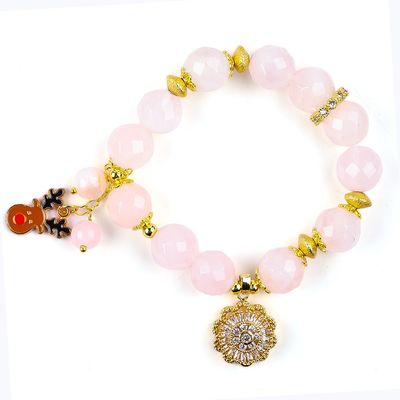 Pulseira feita à mão de pedras preciosas com pérolas de rosa natural de quartzo de girafa ajustável Pulseira de charme para festa