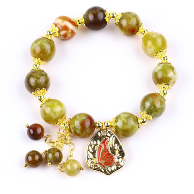 Pulseira feita à mão de pedras preciosas com contas de dragão amarelo natural, pedra de sangue, pulseira de charme ajustável para uso diário.