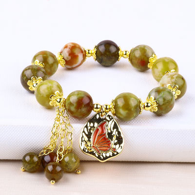 Pulseira feita à mão de pedras preciosas com contas de dragão amarelo natural, pedra de sangue, pulseira de charme ajustável para uso diário.
