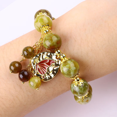 Pulseira feita à mão de pedras preciosas com contas de dragão amarelo natural, pedra de sangue, pulseira de charme ajustável para uso diário.
