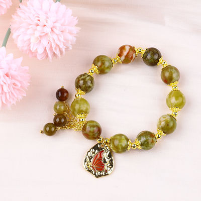 Pulseira feita à mão de pedras preciosas com contas de dragão amarelo natural, pedra de sangue, pulseira de charme ajustável para uso diário.