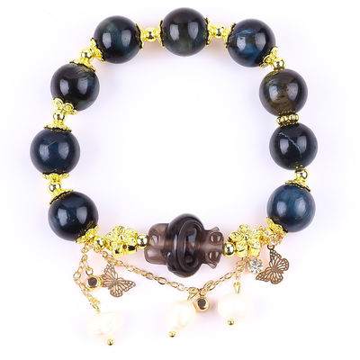 Pulseira feita à mão de pedras preciosas com contas Tinta natural Olho de tigre azul Pedaço ajustável Pulseira de charme para festa