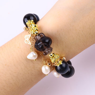 Pulseira feita à mão de pedras preciosas com contas Tinta natural Olho de tigre azul Pedaço ajustável Pulseira de charme para festa