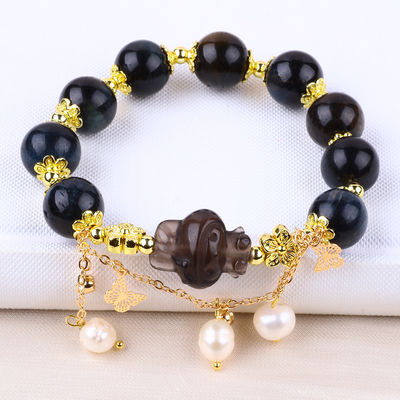 Pulseira feita à mão de pedras preciosas com contas Tinta natural Olho de tigre azul Pedaço ajustável Pulseira de charme para festa